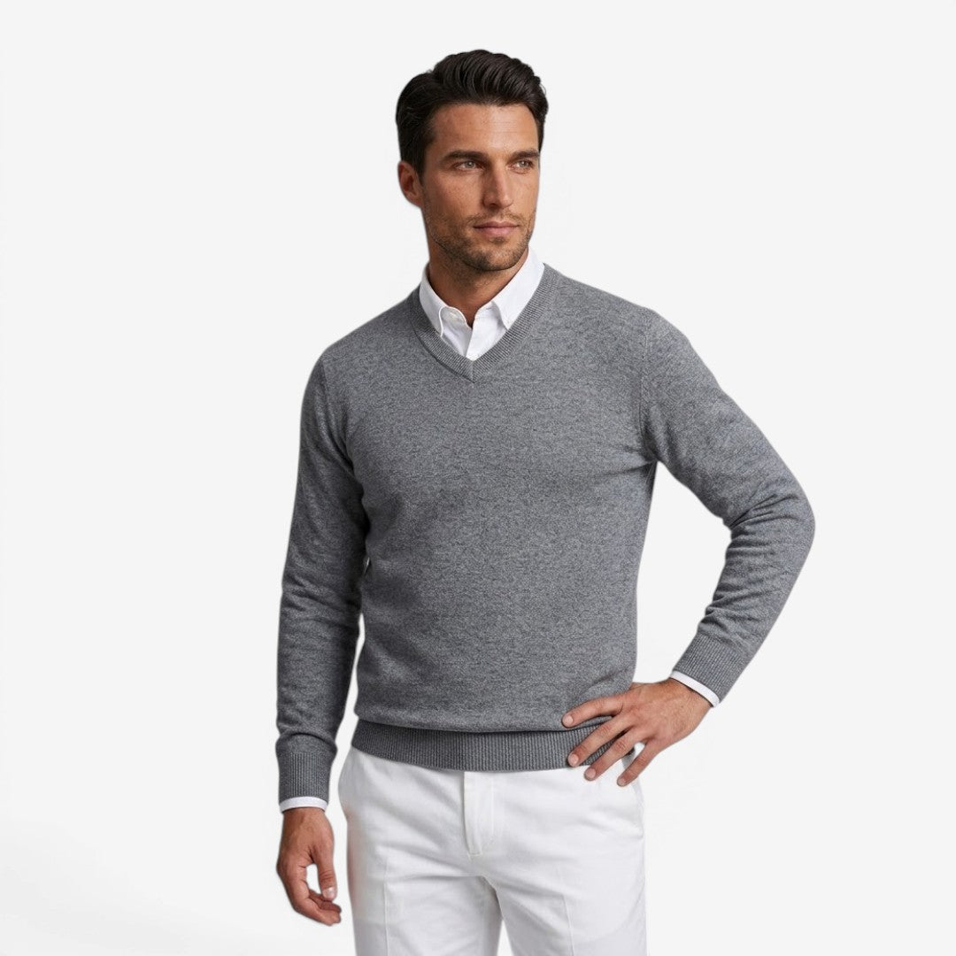 Men's V-Neck Knit Jumper Slim Fit Long Sleeve Smart Casual Everyday Wear