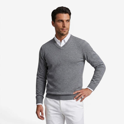 Men's V-Neck Knit Jumper Slim Fit Long Sleeve Smart Casual Everyday Wear