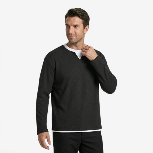 Men's Waffle Knit Long Sleeve Top Layered Relaxed Fit Casual Everyday