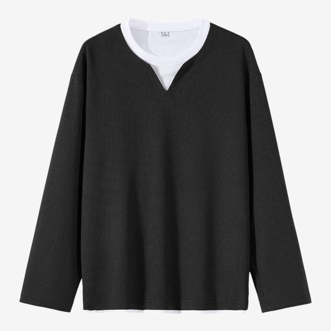 Men's Waffle Knit Long Sleeve Top Layered Relaxed Fit Casual Everyday