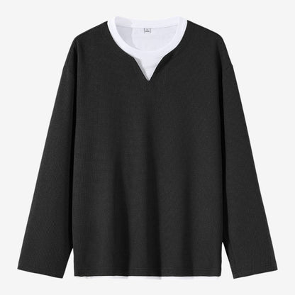 Men's Waffle Knit Long Sleeve Top Layered Relaxed Fit Casual Everyday