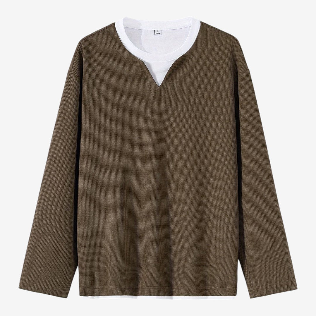Men's Waffle Knit Long Sleeve Top Layered Relaxed Fit Casual Everyday