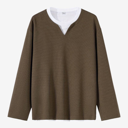 Men's Waffle Knit Long Sleeve Top Layered Relaxed Fit Casual Everyday