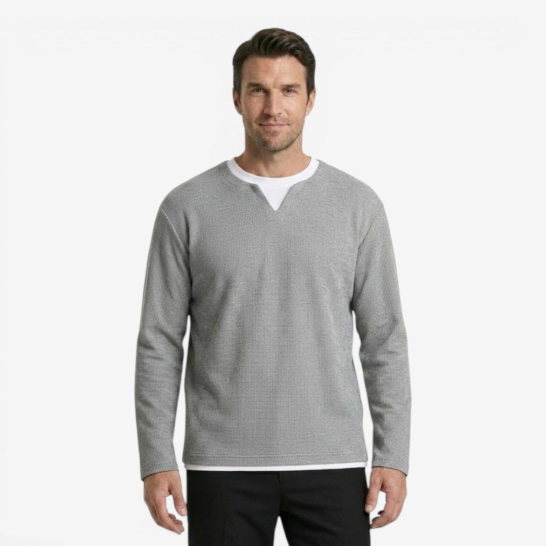 Men's Waffle Knit Long Sleeve Top Layered Relaxed Fit Casual Everyday