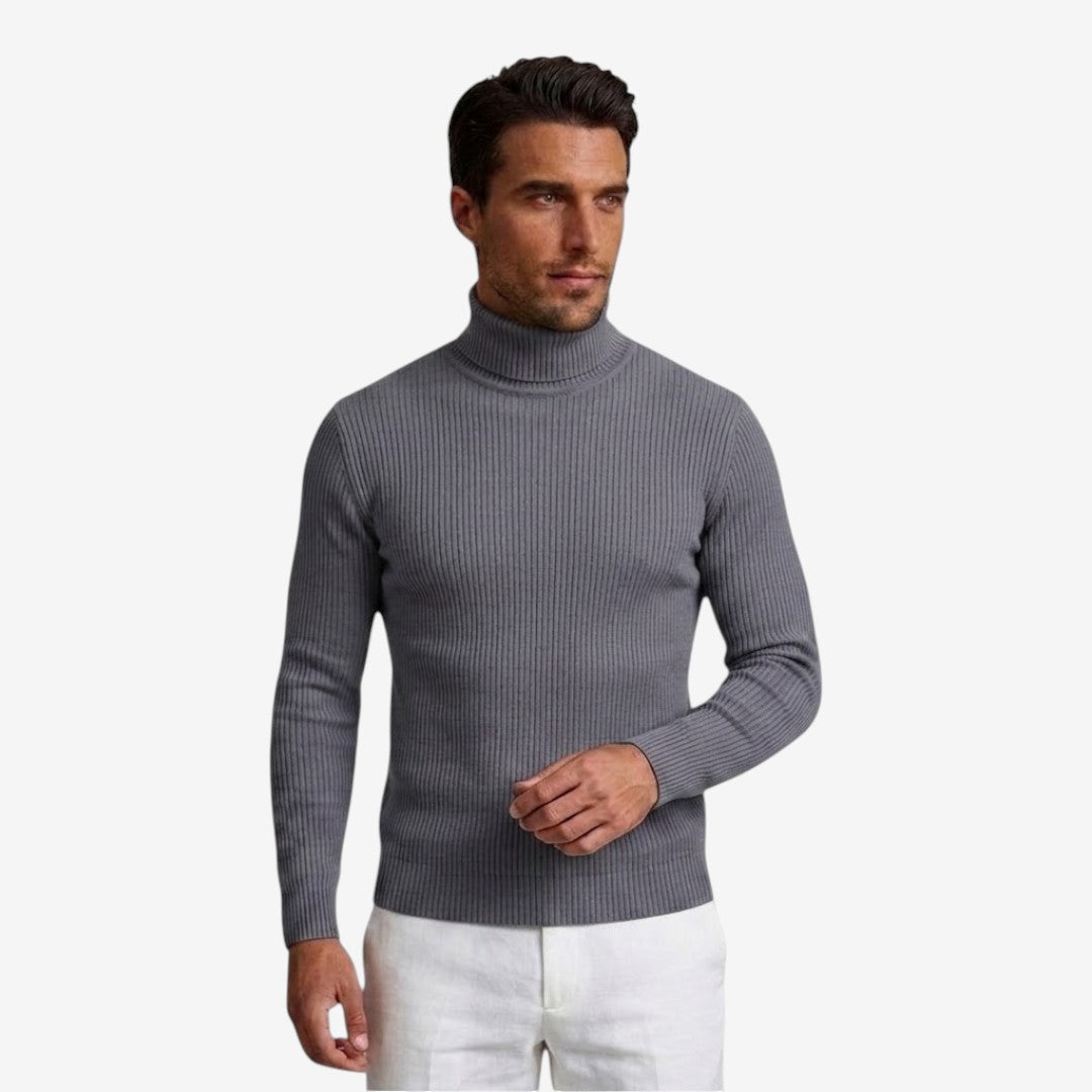 Men's Slim Fit Ribbed Knit Roll-Neck Jumper Warm Casual Layering