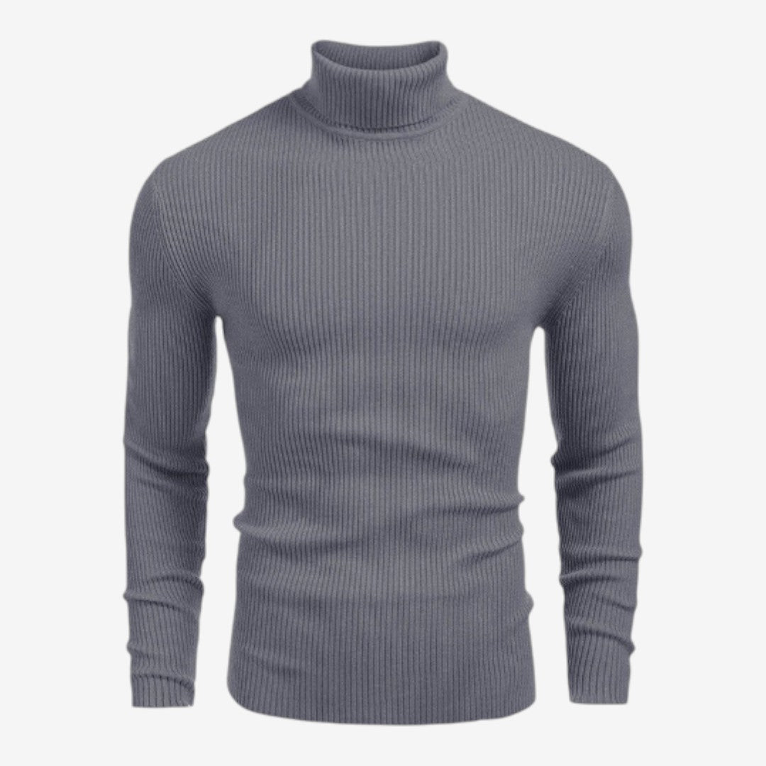 Men's Slim Fit Ribbed Knit Roll-Neck Jumper Warm Casual Layering