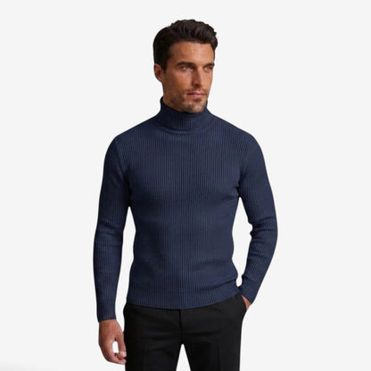 Men's Slim Fit Ribbed Knit Roll-Neck Jumper Warm Casual Layering
