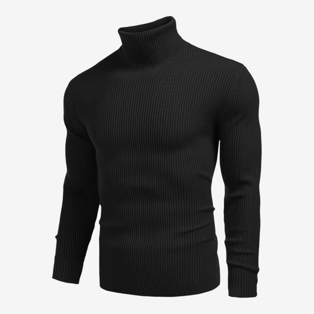 Men's Slim Fit Ribbed Knit Roll-Neck Jumper Warm Casual Layering