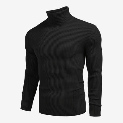 Men's Slim Fit Ribbed Knit Roll-Neck Jumper Warm Casual Layering