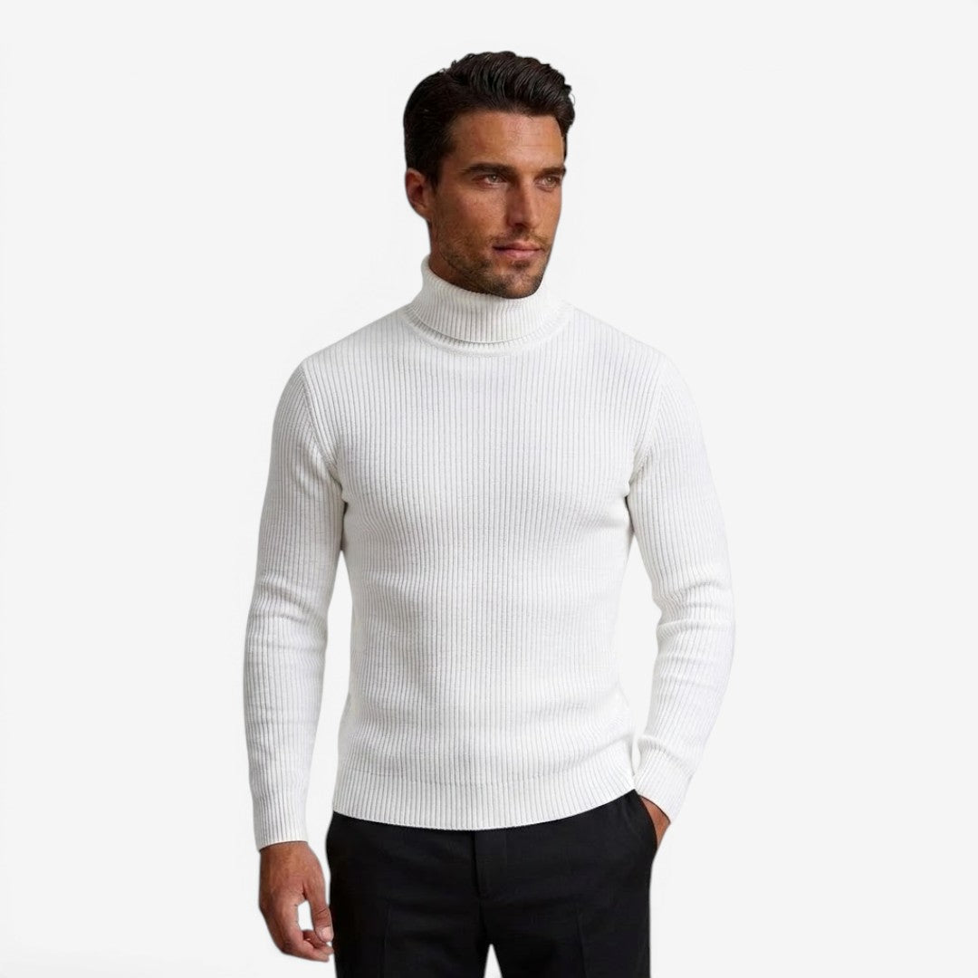 Men's Slim Fit Ribbed Knit Roll-Neck Jumper Warm Casual Layering