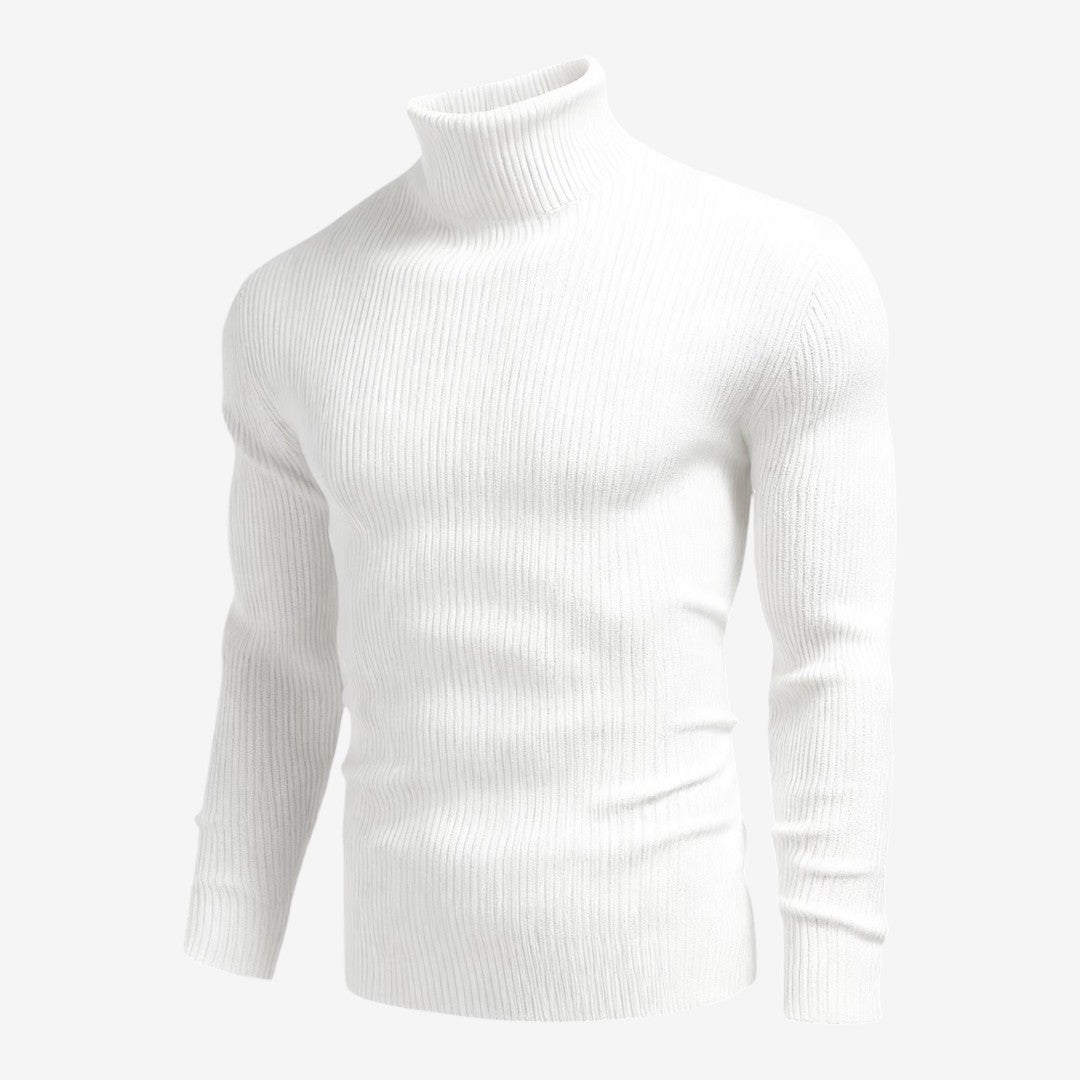 Men's Slim Fit Ribbed Knit Roll-Neck Jumper Warm Casual Layering