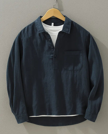 Men's Popover Shirt Half-Placket Button Short-Sleeve Collared Casual Holiday Beach Smart-Casual Everyday Radley