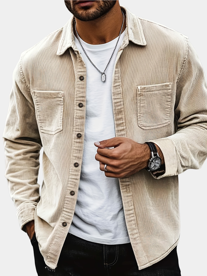 Men's Corduroy Overshirt Button-Up Shacket Relaxed Fit Casual Layering Everyday Smart-Casual Vintage Barrett
