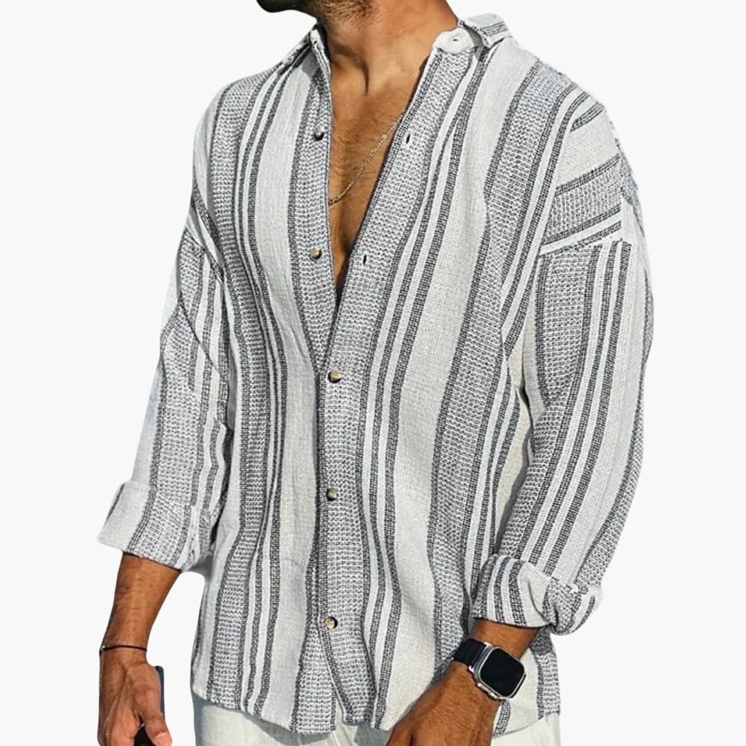 Men's Waffle Weave Shirt Striped Stand Collar Short-Sleeve Textured Casual Smart-Casual Holiday Everyday Osric
