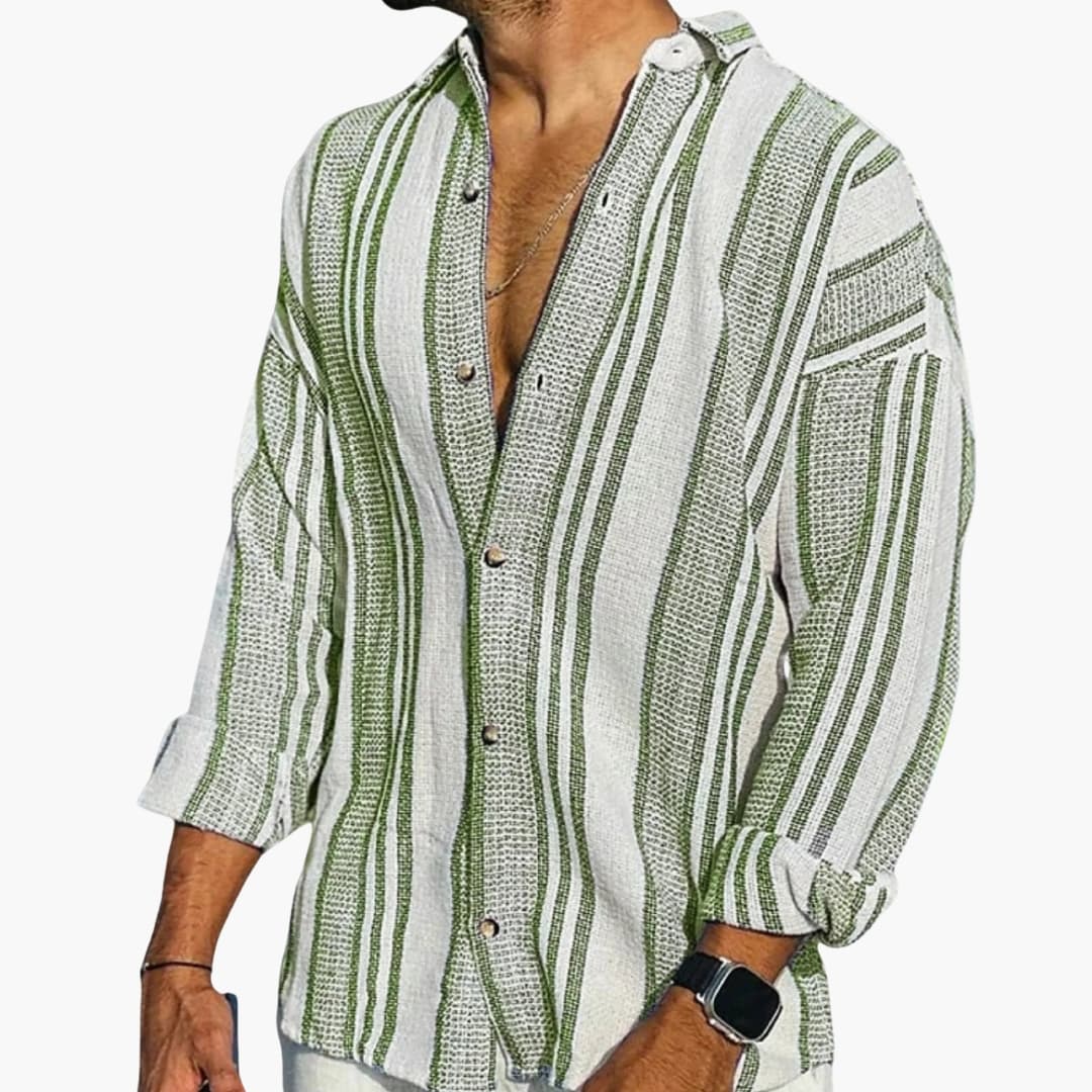Men's Waffle Weave Shirt Striped Stand Collar Short-Sleeve Textured Casual Smart-Casual Holiday Everyday Osric
