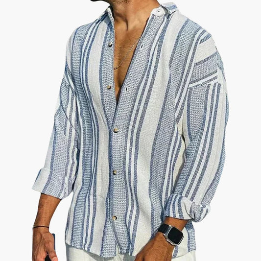 Men's Waffle Weave Shirt Striped Stand Collar Short-Sleeve Textured Casual Smart-Casual Holiday Everyday Osric