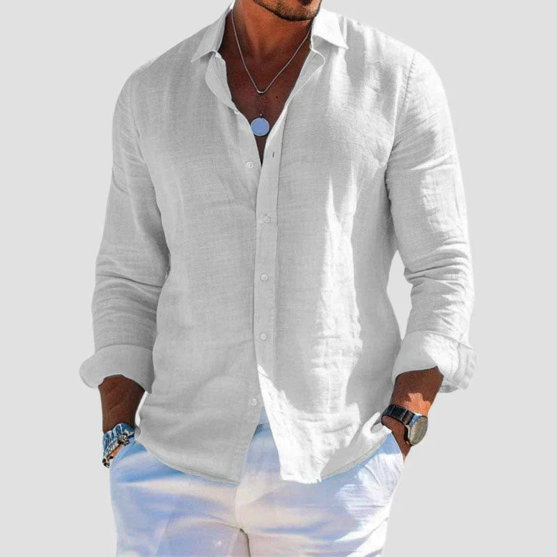 Men's Linen Shirt Long-Sleeve Button-Up Collared Breathable Summer Holiday Beach Resort Casual Levi