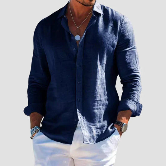 Men's Linen Shirt Long-Sleeve Button-Up Collared Breathable Summer Holiday Beach Resort Casual Levi