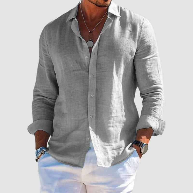Men's Linen Shirt Long-Sleeve Button-Up Collared Breathable Summer Holiday Beach Resort Casual Levi