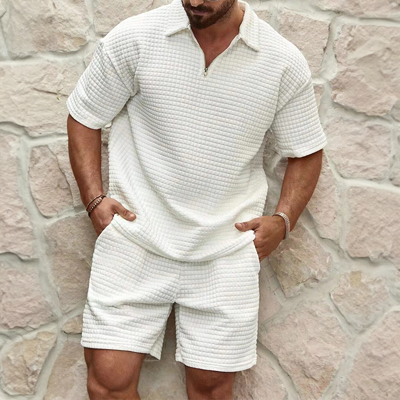 Men's Zip Polo & Shorts Set Two-Piece Co-Ord Matching Collared Casual Holiday Everyday Outfit Sebastian