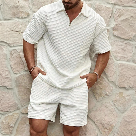 Men's Zip Polo & Shorts Set Two-Piece Co-Ord Matching Collared Casual Holiday Everyday Outfit Sebastian