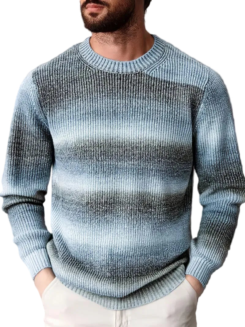 Men's Casual Crewneck Sweater Gradient Stripes Relaxed Fit Everyday Layering