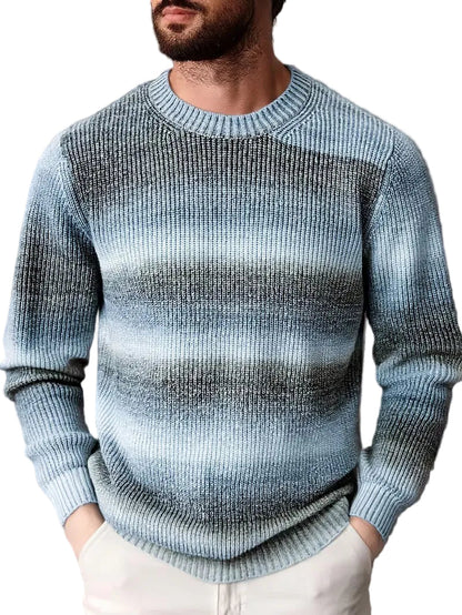 Men's Casual Crewneck Sweater Gradient Stripes Relaxed Fit Everyday Layering