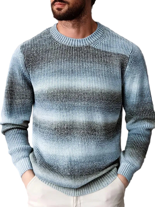 Men's Casual Crewneck Sweater Gradient Stripes Relaxed Fit Everyday Layering