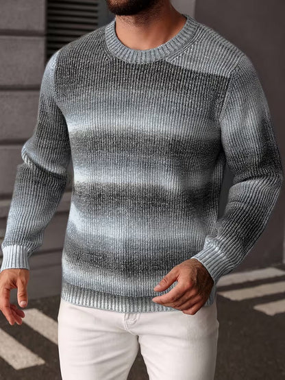 Men's Casual Crewneck Sweater Gradient Stripes Relaxed Fit Everyday Layering