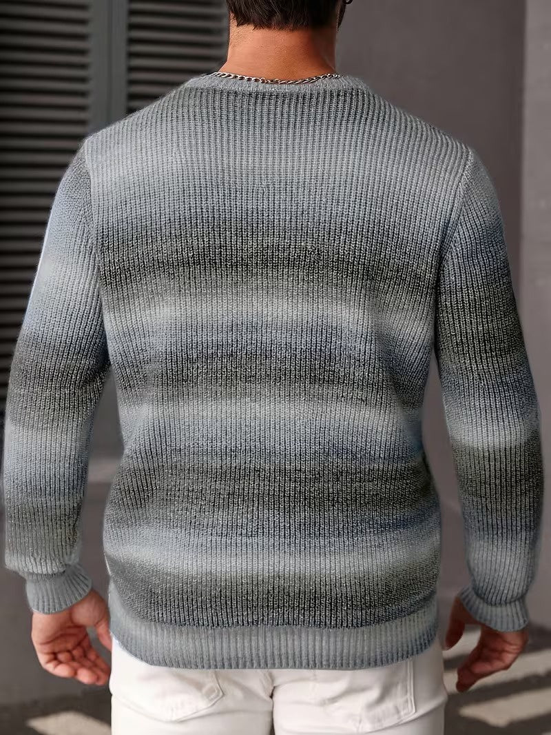 Men's Casual Crewneck Sweater Gradient Stripes Relaxed Fit Everyday Layering