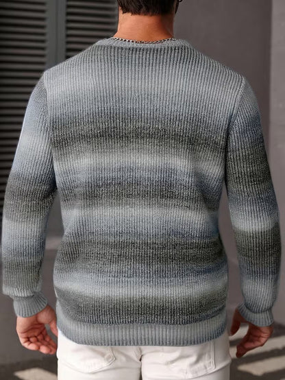 Men's Casual Crewneck Sweater Gradient Stripes Relaxed Fit Everyday Layering
