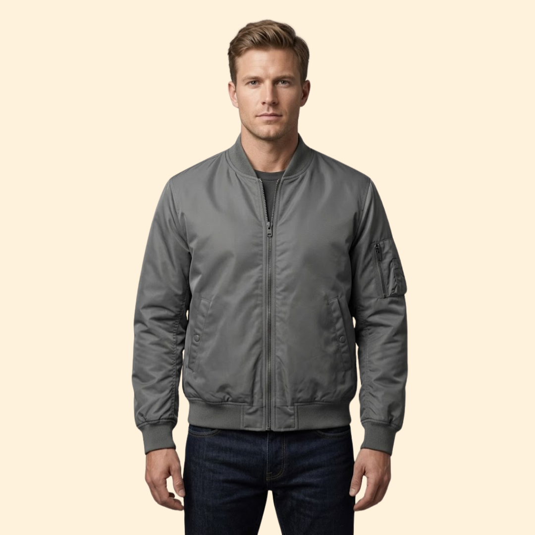 Men's Lined Bomber Jacket Full-Zip Ribbed Trim Casual Autumn Winter Layering Streetwear Warm Alfie