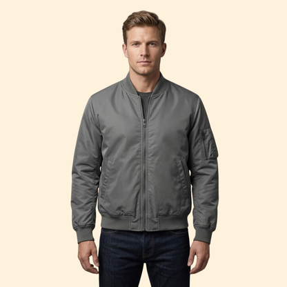 Men's Lined Bomber Jacket Full-Zip Ribbed Trim Casual Autumn Winter Layering Streetwear Warm Alfie