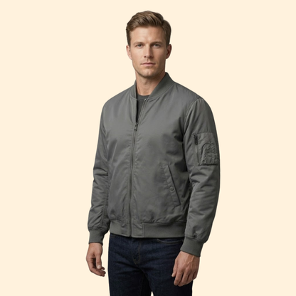 Men's Lined Bomber Jacket Full-Zip Ribbed Trim Casual Autumn Winter Layering Streetwear Warm Alfie