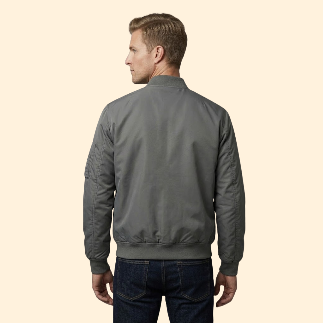 Men's Lined Bomber Jacket Full-Zip Ribbed Trim Casual Autumn Winter Layering Streetwear Warm Alfie