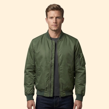 Men's Lined Bomber Jacket Full-Zip Ribbed Trim Casual Autumn Winter Layering Streetwear Warm Alfie