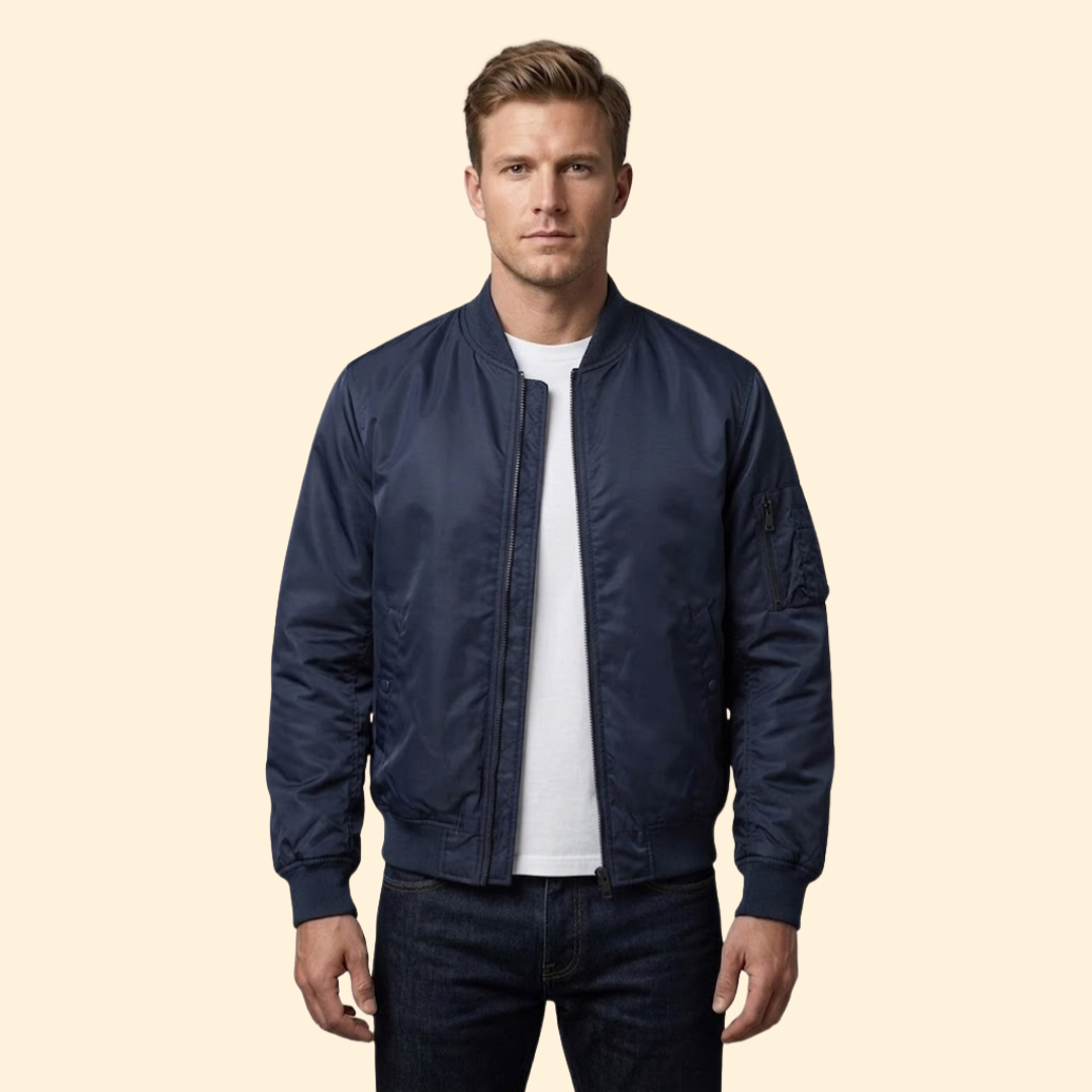 Men's Lined Bomber Jacket Full-Zip Ribbed Trim Casual Autumn Winter Layering Streetwear Warm Alfie