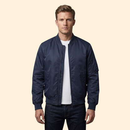 Men's Lined Bomber Jacket Full-Zip Ribbed Trim Casual Autumn Winter Layering Streetwear Warm Alfie