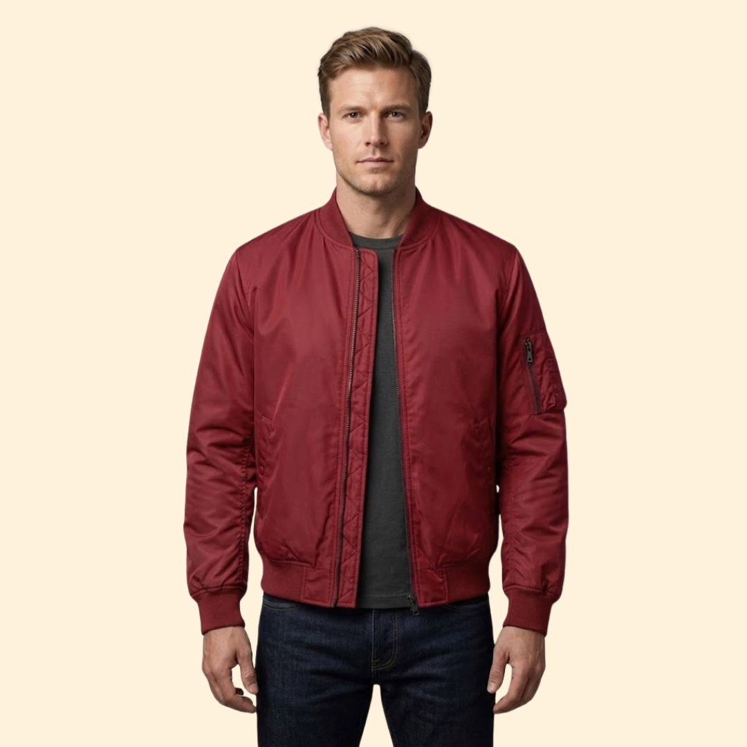 Men's Lined Bomber Jacket Full-Zip Ribbed Trim Casual Autumn Winter Layering Streetwear Warm Alfie