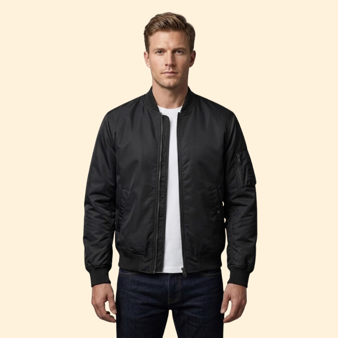 Men's Lined Bomber Jacket Full-Zip Ribbed Trim Casual Autumn Winter Layering Streetwear Warm Alfie