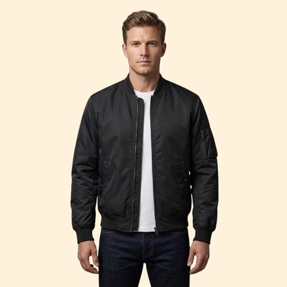 Men's Lined Bomber Jacket Full-Zip Ribbed Trim Casual Autumn Winter Layering Streetwear Warm Alfie
