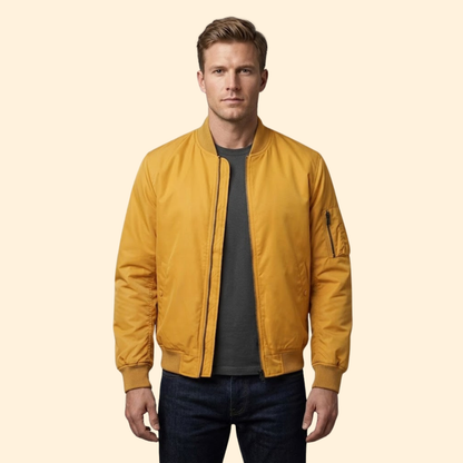 Men's Lined Bomber Jacket Full-Zip Ribbed Trim Casual Autumn Winter Layering Streetwear Warm Alfie
