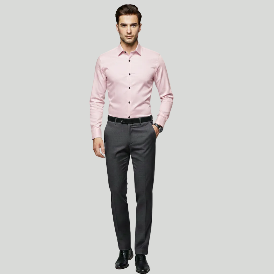 Men's Tailored Fit Shirt Slim Cut Long-Sleeve Button-Up Collared Smart-Casual Office Formal Finn