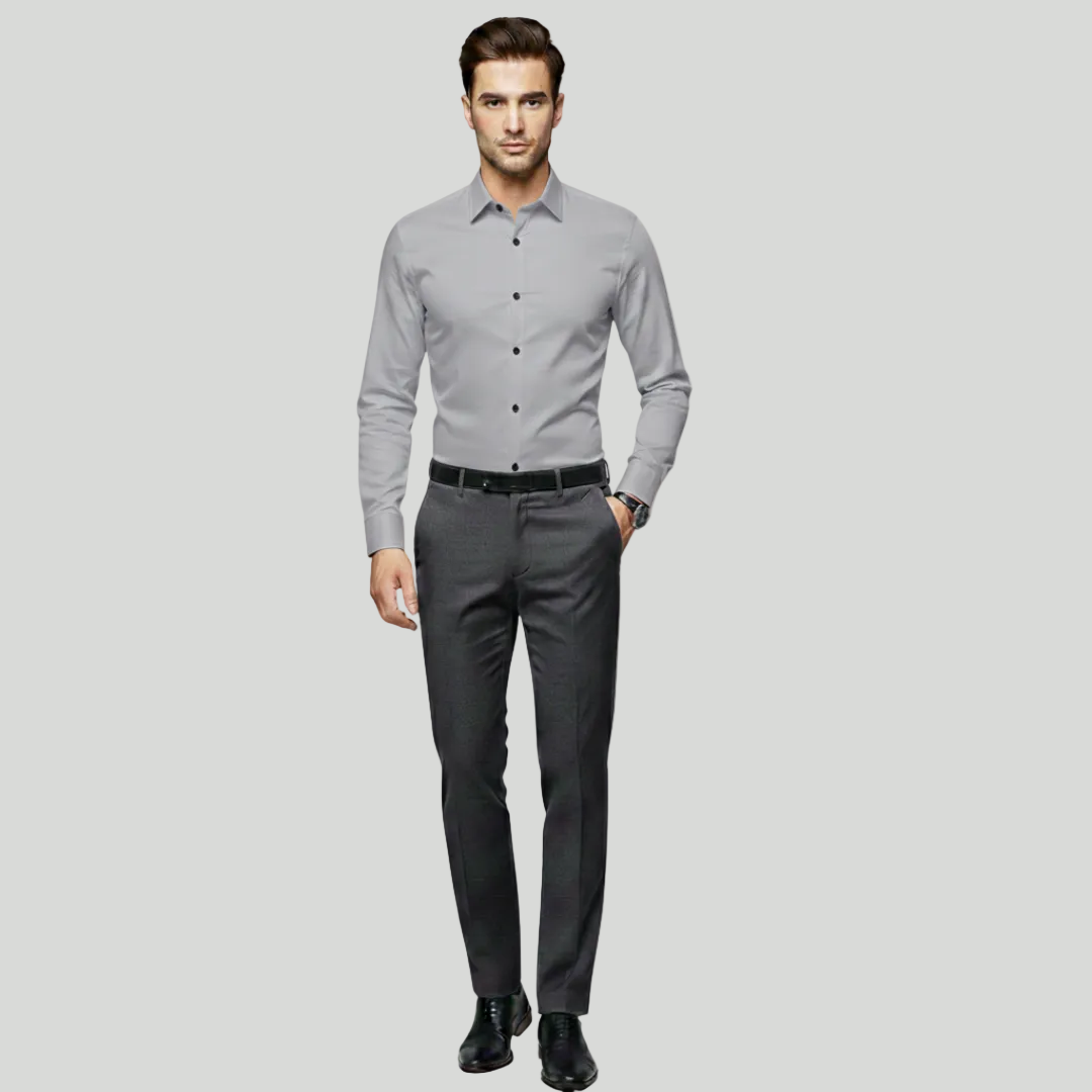 Men's Tailored Fit Shirt Slim Cut Long-Sleeve Button-Up Collared Smart-Casual Office Formal Finn