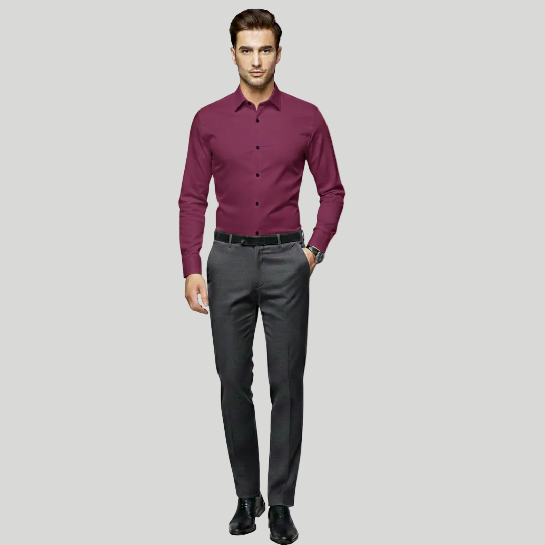 Men's Tailored Fit Shirt Slim Cut Long-Sleeve Button-Up Collared Smart-Casual Office Formal Finn