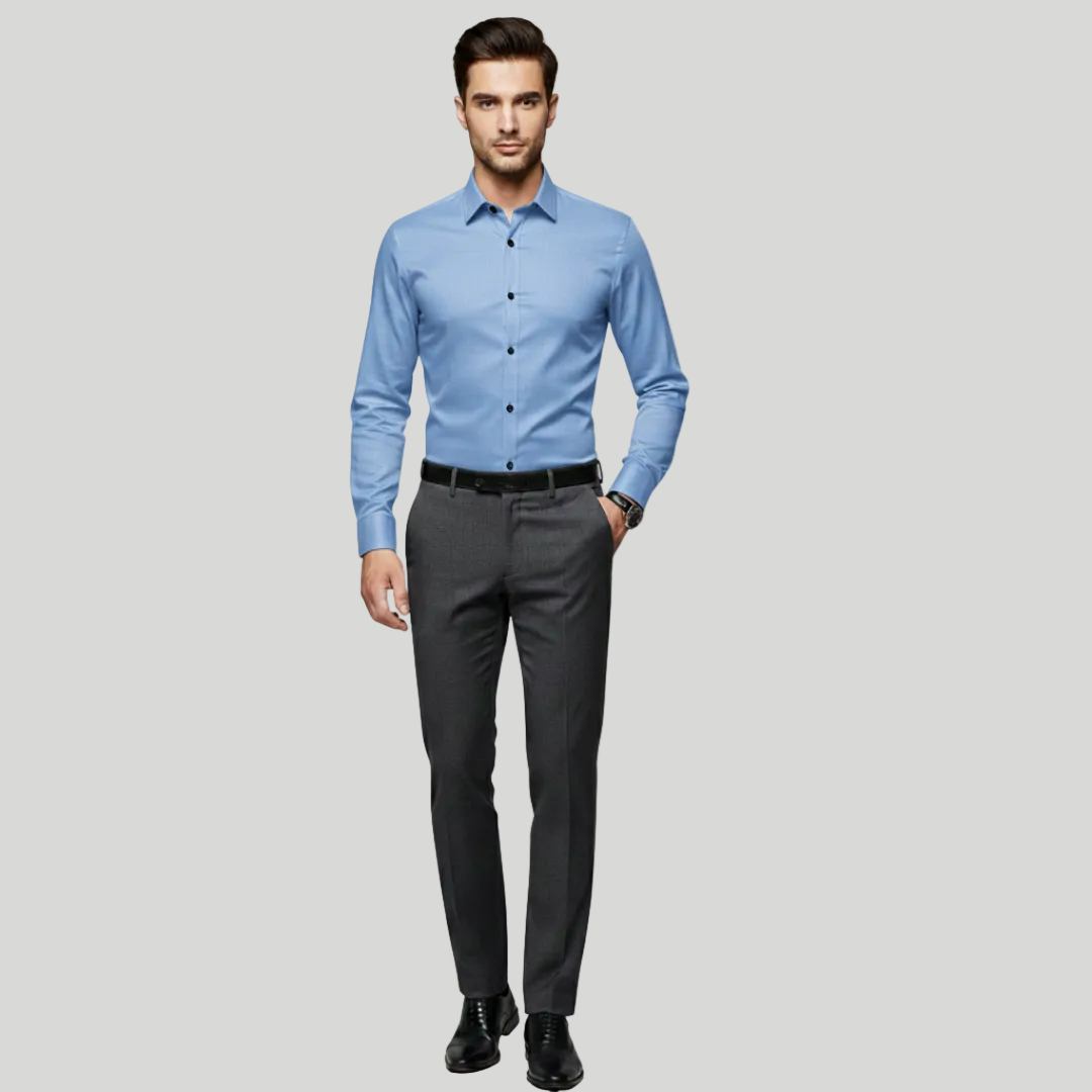 Men's Tailored Fit Shirt Slim Cut Long-Sleeve Button-Up Collared Smart-Casual Office Formal Finn