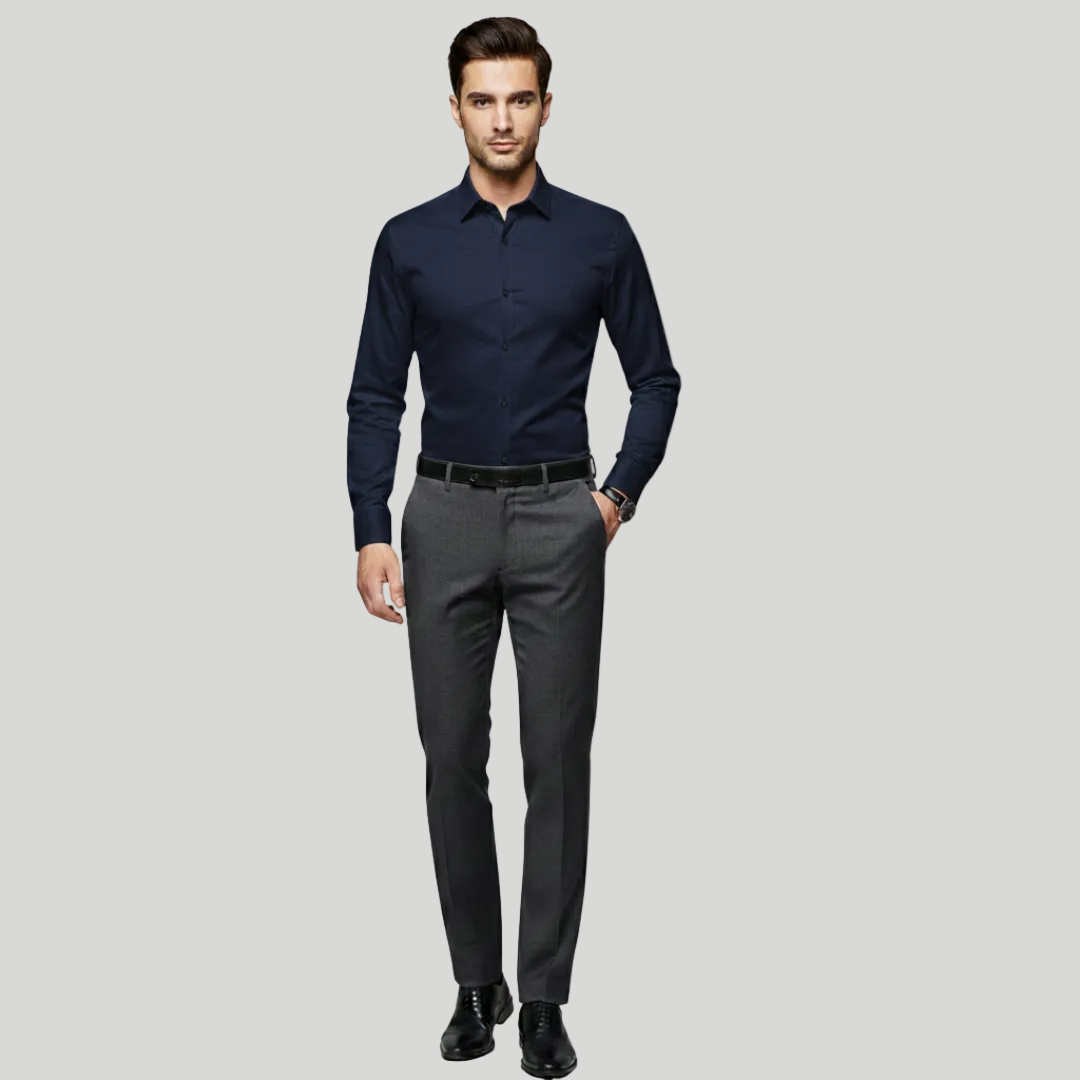 Men's Tailored Fit Shirt Slim Cut Long-Sleeve Button-Up Collared Smart-Casual Office Formal Finn