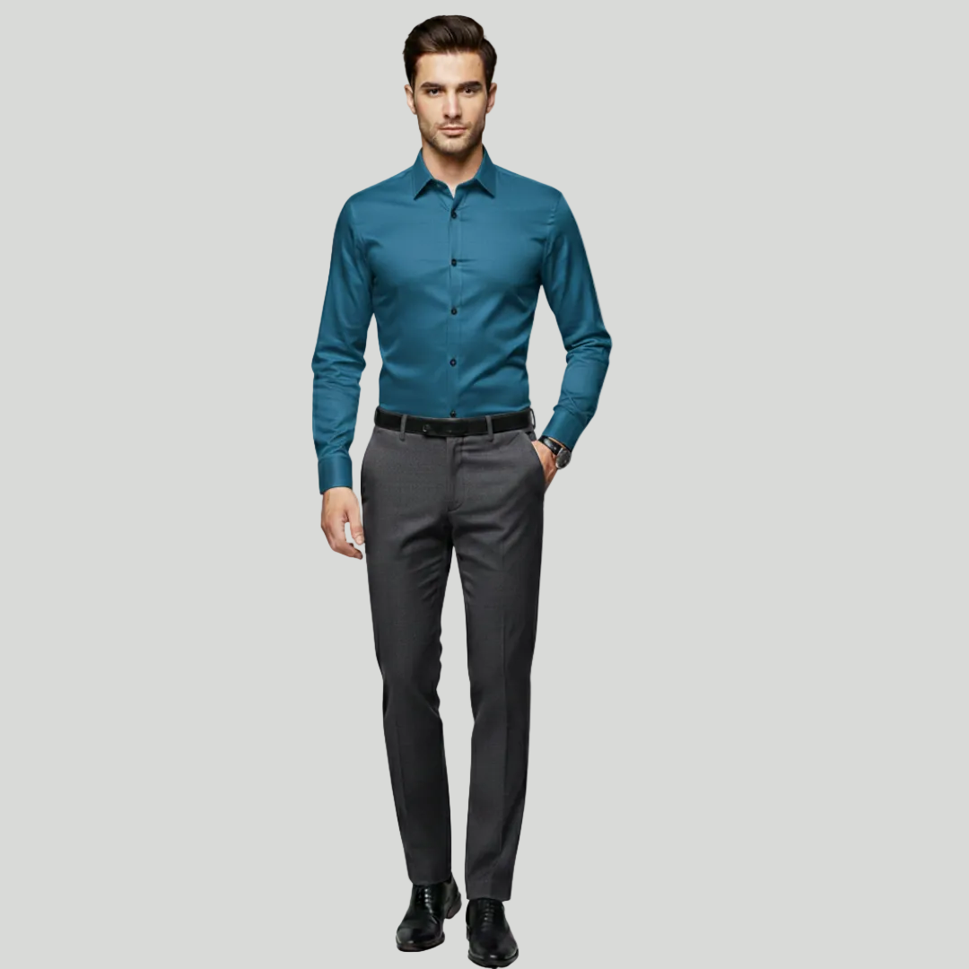 Men's Tailored Fit Shirt Slim Cut Long-Sleeve Button-Up Collared Smart-Casual Office Formal Finn