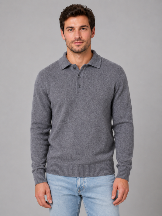 Men's Polo Knit Pullover Button Long Sleeve Stylish Casual Everyday