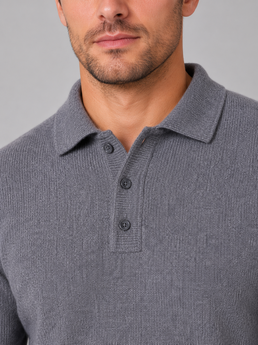 Men's Polo Knit Pullover Button Long Sleeve Stylish Casual Everyday